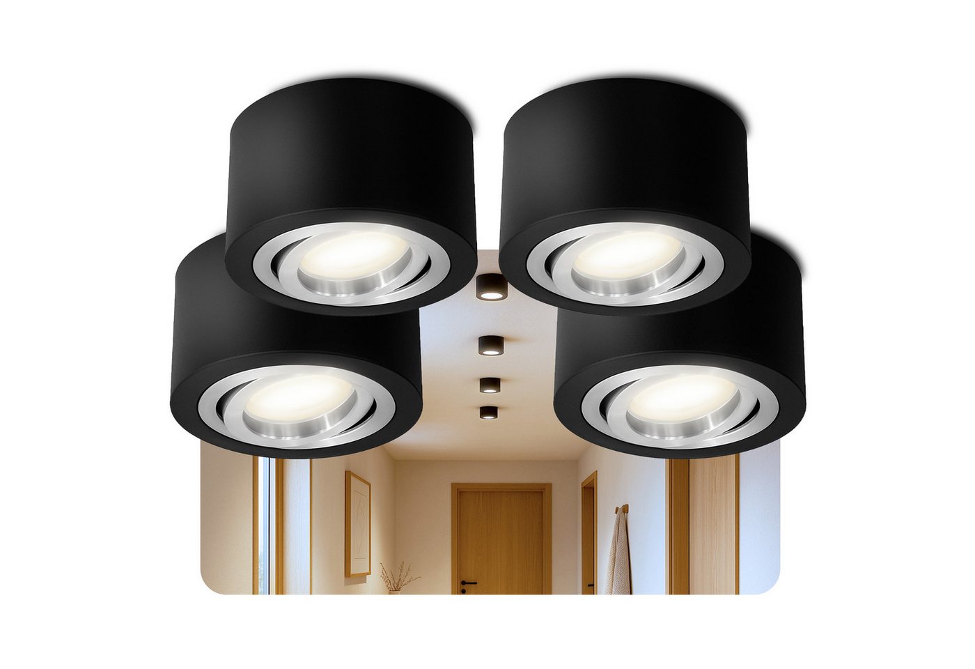 SSC-LUXon LED Aufbaustrahler LANTI Deckenspot rund schwarz schwenkbar mit LED Lampe 4W neutralweiß, Neutralweiß von SSC-LUXon