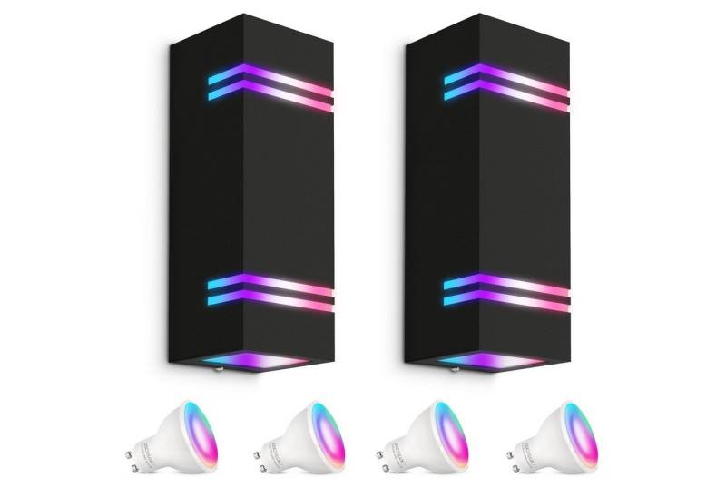 SSC-LUXon LED Außen-Wandleuchte JOVO-L Wand-Aussenleuchte Up & Down IP44 schwarz mit 2x WiFi Smart RGB, RGB & Weißtöne von SSC-LUXon