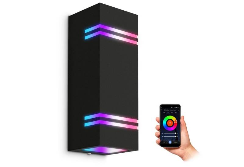 SSC-LUXon LED Außen-Wandleuchte JOVO-L Wand-Aussenleuchte Up & Down IP44 schwarz mit 2x WiFi Smart RGB, RGB & Weißtöne von SSC-LUXon