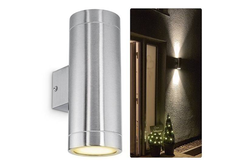 SSC-LUXon LED Außen-Wandleuchte LED Wandaussenleuchte TIRA Edelstahl Up & Down IP44 mit 2x LED GU10, Warmweiß von SSC-LUXon