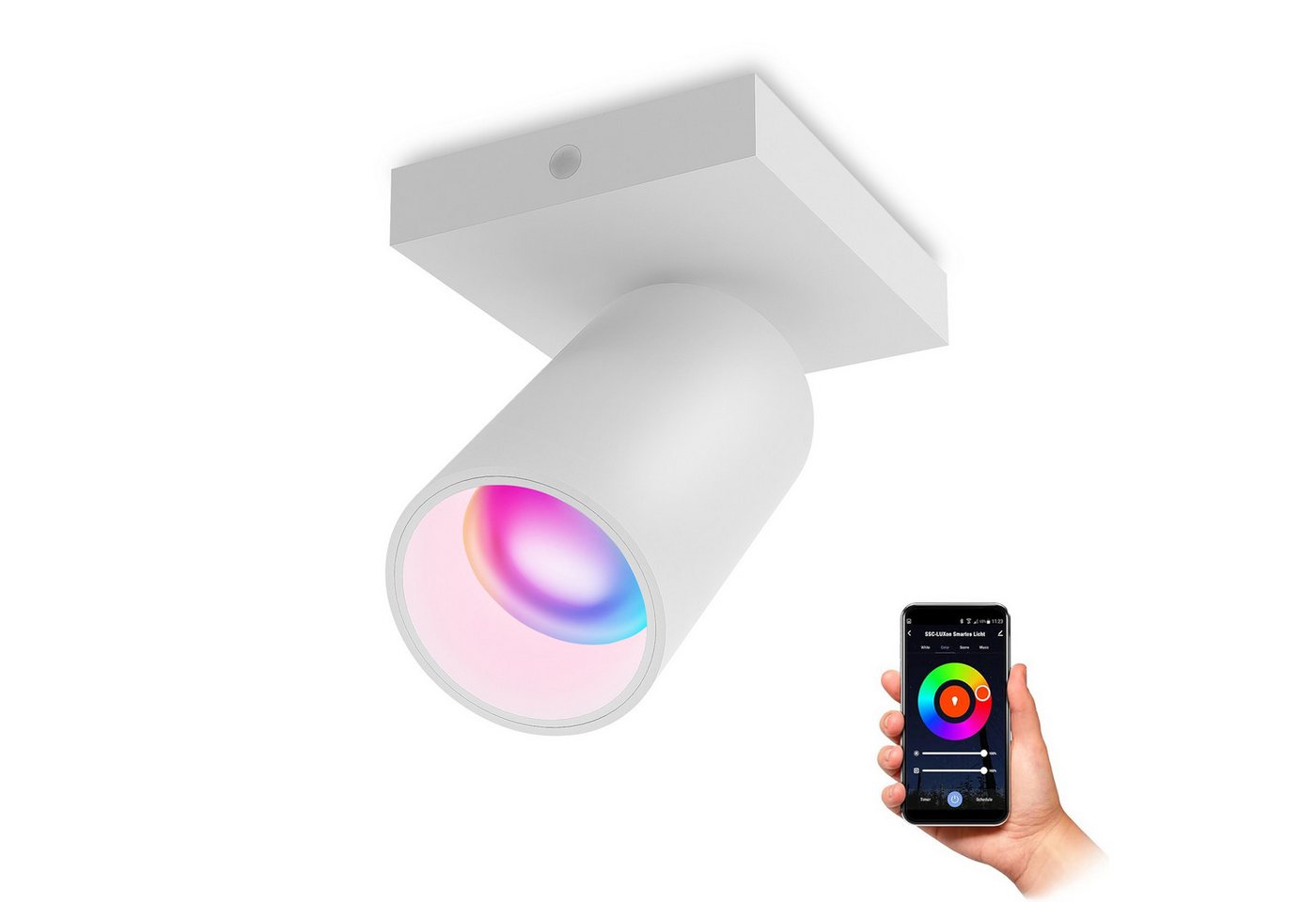 SSC-LUXon LED Aufbaustrahler SSC-LUXon NUVIO Deckenleuchte 1-flammig weiß inkl. Smart RGB+CCT GU10 von SSC-LUXon