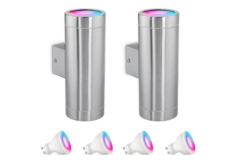 SSC-LUXon LED Außen-Wandleuchte TIRA Edelstahl Wandleuchte Up & Down IP44 mit 2x Smart RGB GU10 LED, RGB & Weißtöne von SSC-LUXon