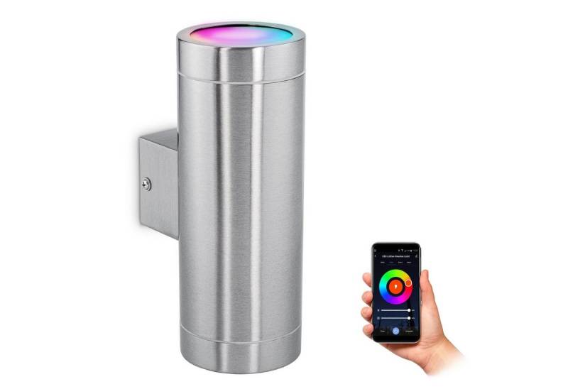 SSC-LUXon LED Außen-Wandleuchte TIRA Edelstahl Wandleuchte Up & Down IP44 mit 2x Smart RGB GU10 LED, RGB & Weißtöne von SSC-LUXon