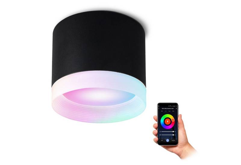 SSC-LUXon LED Aufbaustrahler VORA Deckenspot matt schwarz mit GX53 Smart LED RGB+W Wifi, RGB & Weißtöne von SSC-LUXon