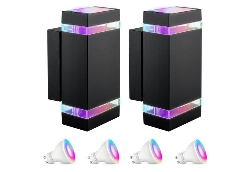 SSC-LUXon LED Außen-Wandleuchte ZORA Aussen Wandleuchte Up & Down IP44 schwarz mit 2x Smart RGB GU10, RGB & Weißtöne von SSC-LUXon