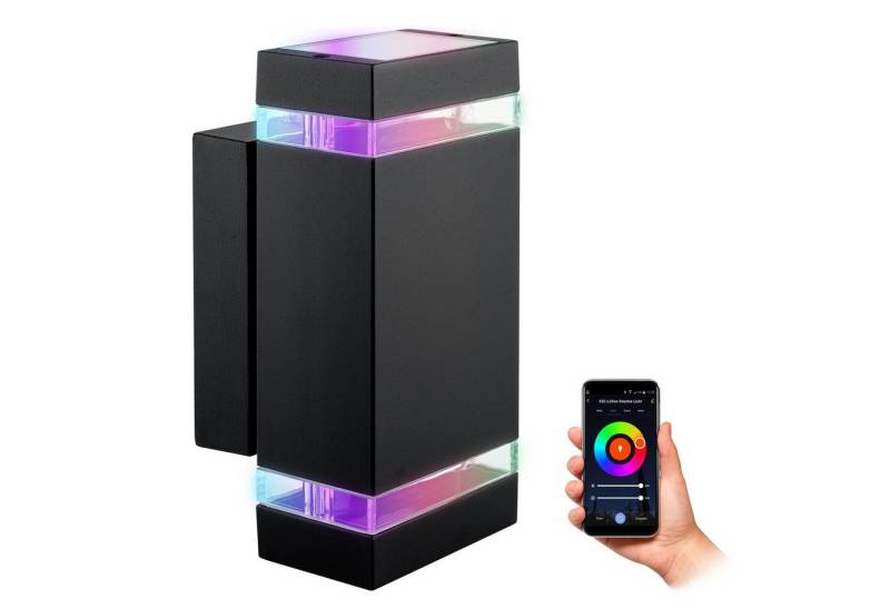 SSC-LUXon LED Außen-Wandleuchte ZORA Aussen Wandleuchte Up & Down IP44 schwarz mit 2x Smart RGB GU10, RGB & Weißtöne von SSC-LUXon