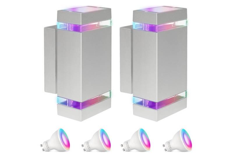 SSC-LUXon LED Außen-Wandleuchte ZORA Wand Aussenleuchte Up & Down IP44 hellgrau mit 2x RGB GU10 Smart, RGB & Weißtöne von SSC-LUXon