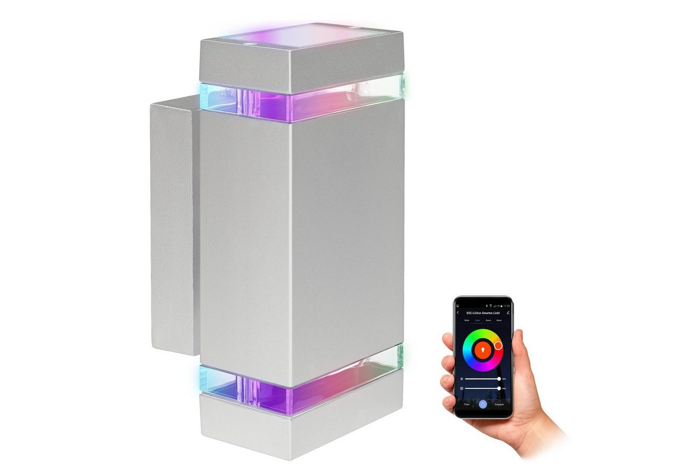 SSC-LUXon LED Außen-Wandleuchte ZORA Wand Aussenleuchte Up & Down IP44 hellgrau mit 2x RGB GU10 Smart, RGB & Weißtöne SSC-LUXon LED Außen-Wandleuchte ZORA Wand Aussenleuchte Up & Down IP44 hellgrau mit 2x RGB GU10 Smart, RGB & Weißtöne von SSC-LUXon