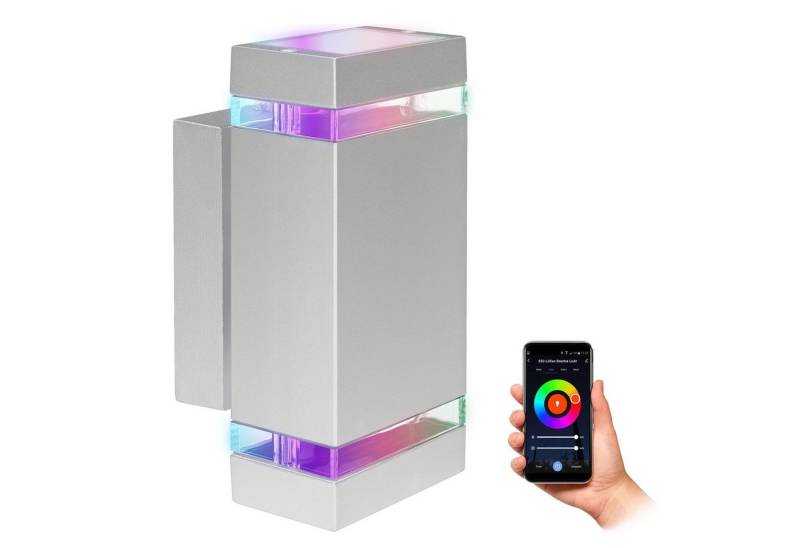 SSC-LUXon LED Außen-Wandleuchte ZORA Wand Aussenleuchte Up & Down IP44 hellgrau mit 2x RGB GU10 Smart, RGB & Weißtöne von SSC-LUXon