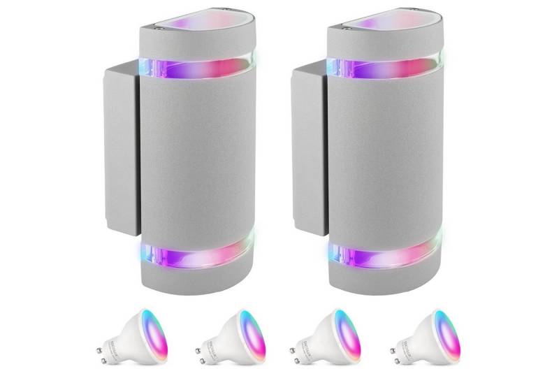 SSC-LUXon LED Außen-Wandleuchte ZORA Wandleuchte Up & Down Aussen IP44 grau halbrund mit 2x Smart RGB, RGB & Weißtöne von SSC-LUXon