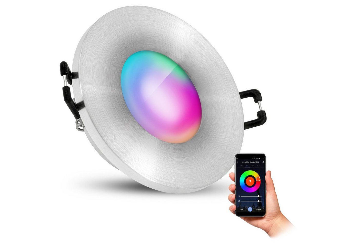 SSC-LUXon LED Außen-Deckenleuchte Einbaustrahler BEDA in silber gebuerstet & rund IP65 mit Modul LED, RGB & Weißtöne SSC-LUXon LED Außen-Deckenleuchte Einbaustrahler BEDA in silber gebuerstet & rund IP65 mit Modul LED, RGB & Weißtöne von SSC-LUXon