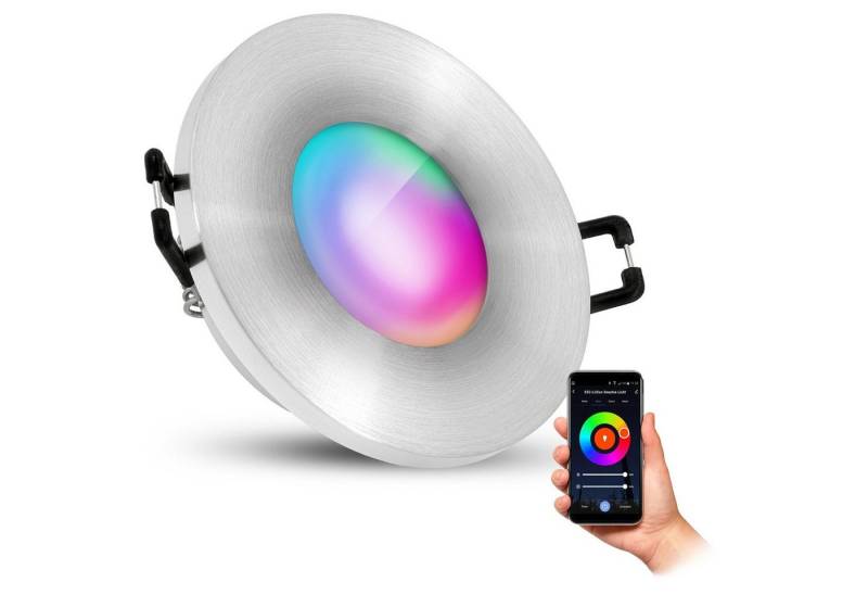 SSC-LUXon LED Außen-Deckenleuchte Einbaustrahler BEDA in silber gebuerstet & rund IP65 mit Modul LED, RGB & Weißtöne von SSC-LUXon
