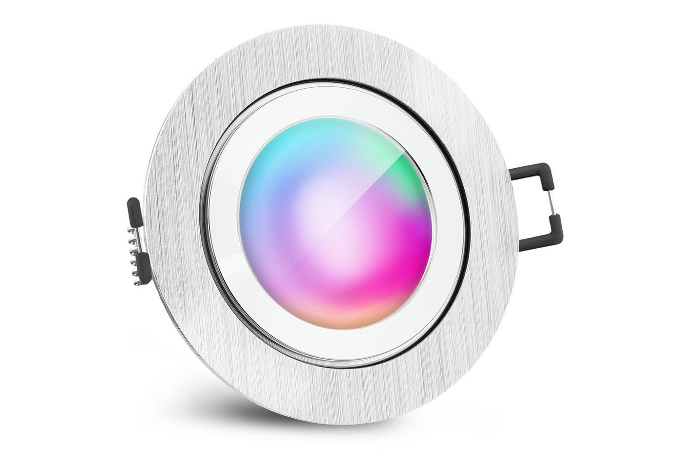 SSC-LUXon LED Außen-Deckenleuchte RW-2 Einbaustrahler IP44 Alu silber flach rund mit LED Smart RGB Lampe, RGB & Weißtöne von SSC-LUXon