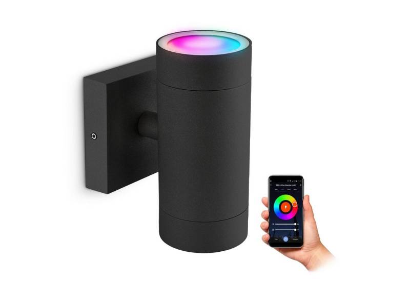SSC-LUXon LED Außen-Wandleuchte ESMO Wandleuchte Up & Down schwarz IP54 mit 2x WiFi Smart RGB GU10 LED, RGB & Weißtöne von SSC-LUXon
