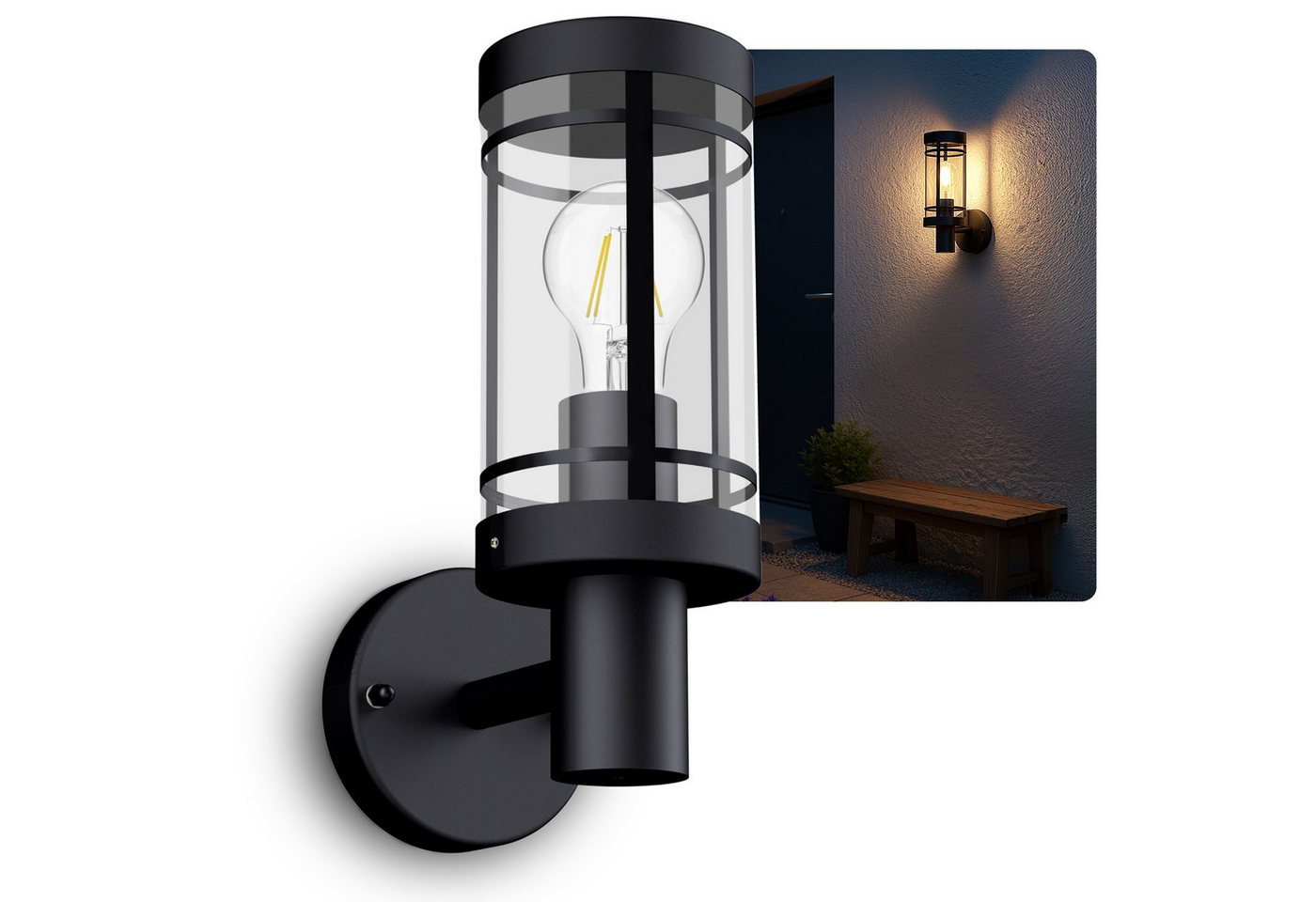 SSC-LUXon LED Außen-Wandleuchte MIENTO Wandleuchte Aussen IP44 mit LED E27 Birne warmweiß 4W Laterne, Warmweiß von SSC-LUXon