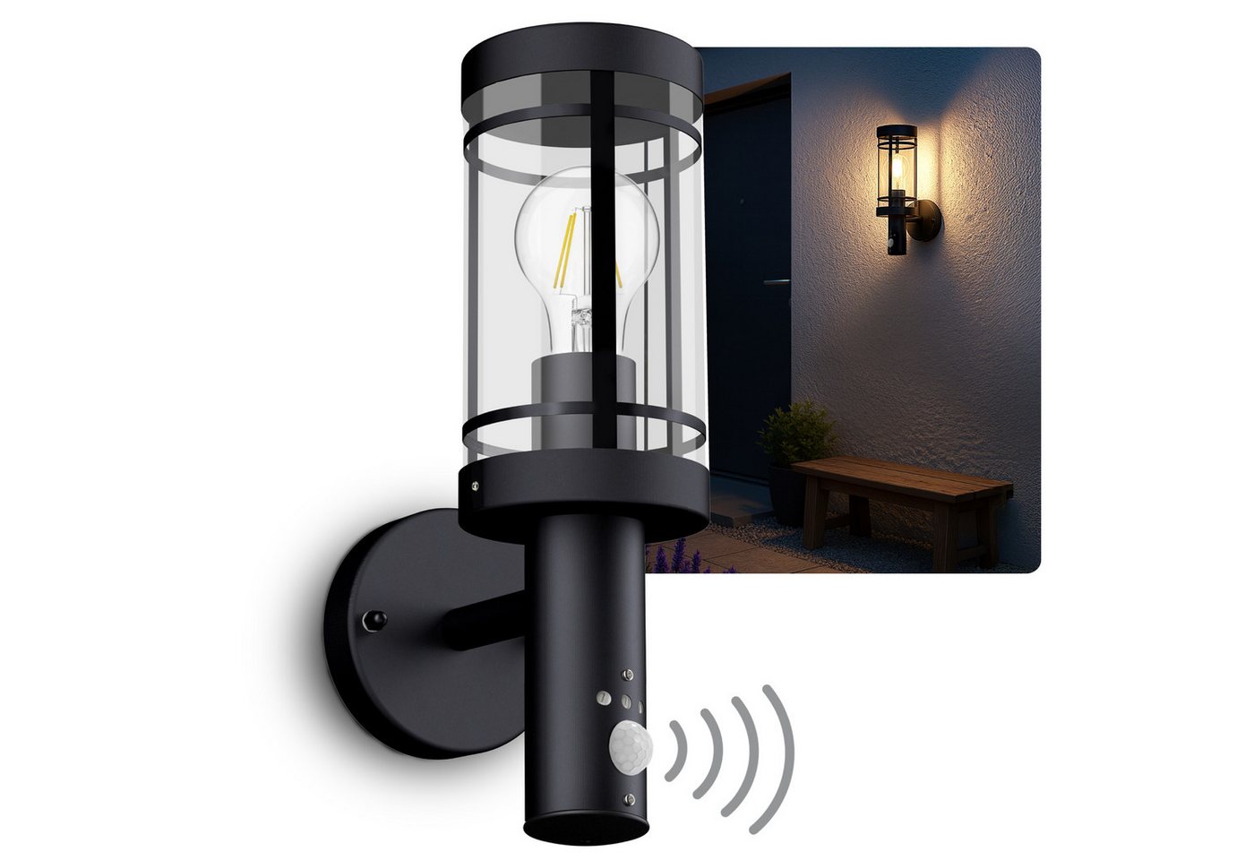 SSC-LUXon LED Außen-Wandleuchte MOVI Außenleuchte mit Bewegungsmelder IP44 LED Glühbirne 4W warmweiß, Warmweiß SSC-LUXon LED Außen-Wandleuchte MOVI Außenleuchte mit Bewegungsmelder IP44 LED Glühbirne 4W warmweiß, Warmweiß von SSC-LUXon
