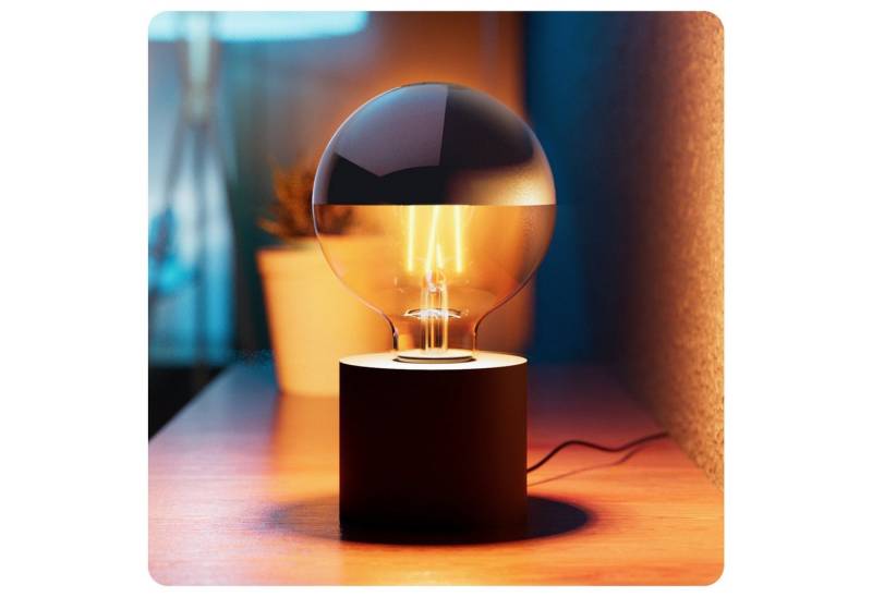 SSC-LUXon LED Spiegelleuchte NAMBI Design Tischleuchte schwarz mit Spiegelkopf LED E27 Globe, Warmweiß von SSC-LUXon