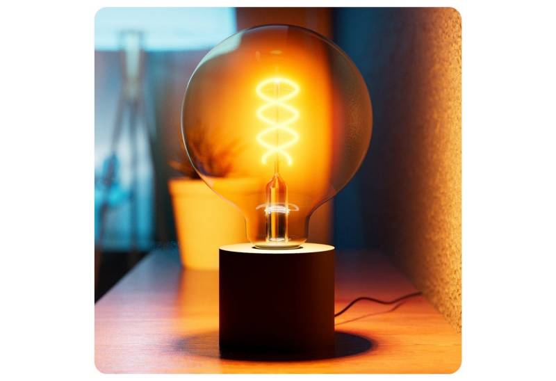 SSC-LUXon LED Spiegelleuchte NAMBI Tischlampe schwarz mit Kabelschalter und E27 LED Birne, Extra Warmweiß von SSC-LUXon