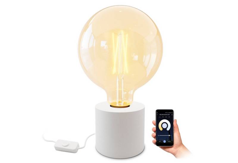 SSC-LUXon LED Spiegelleuchte NAMBI Wand- & Tischlampe mit Kabel & Stecker weiss mit EYLA Globe E27, Warmweiß bis Tageslicht von SSC-LUXon