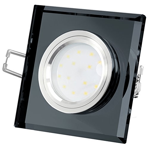 SSC-LUXon LED Deckeneinbauleuchte flach Einbautiefe nur 15mm aus schwarzem Glas eckig mit fourSTEP Lampe dimmbar ohne Dimmer 5W neutralweiß von SSC-LUXon