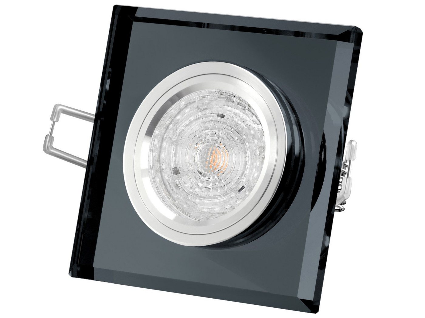 SSC-LUXon LED Einbaustrahler Design Einbauspot aus Glas quadratisch schwarz spiegelnd, LED 4,9W, Warmweiß von SSC-LUXon