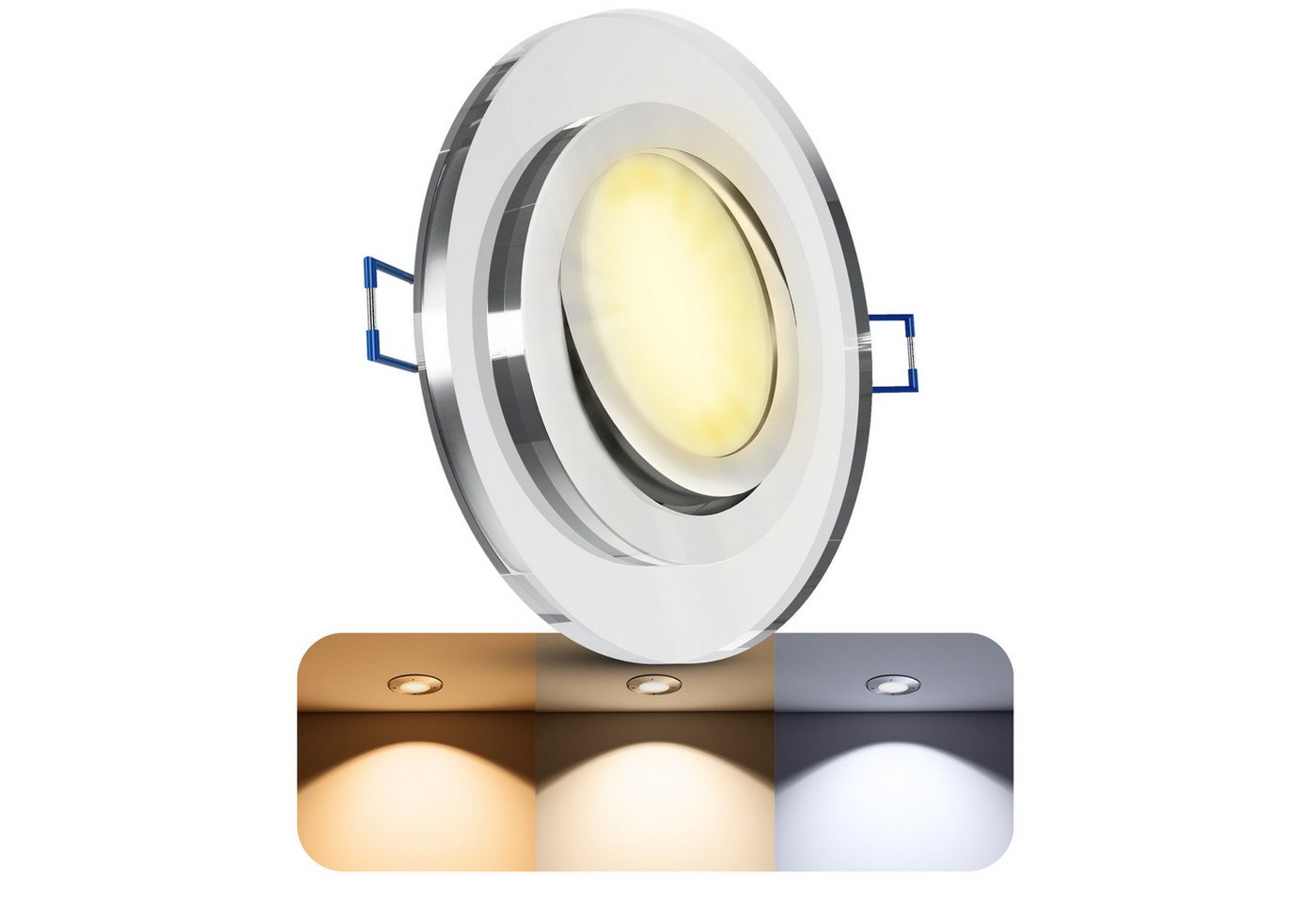 SSC-LUXon LED Einbaustrahler Glas LED Einbauspot rund 6W dimmbar 3CCT flach schwenkbar Spot, Warmweiß bis Tageslicht SSC-LUXon LED Einbaustrahler Glas LED Einbauspot rund 6W dimmbar 3CCT flach schwenkbar Spot, Warmweiß bis Tageslicht von SSC-LUXon
