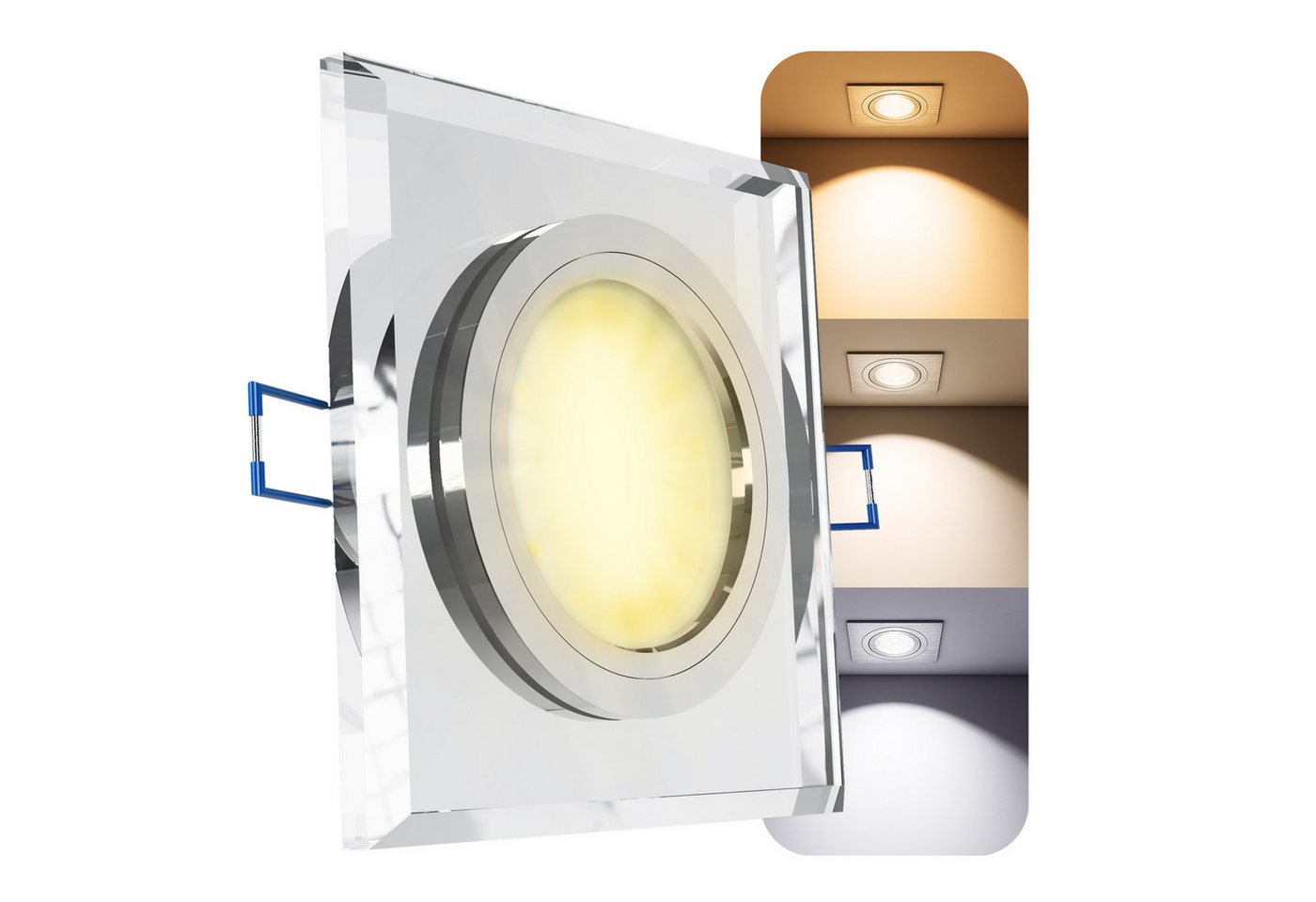 SSC-LUXon LED Einbaustrahler Spot ALINA Glas Einbaustrahler dimmbar 3CCT LED Lampe 4W 3 Lichtmodi, Warmweiß bis Tageslicht von SSC-LUXon