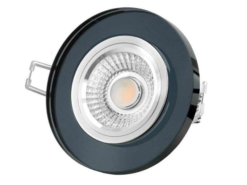 SSC-LUXon LED Einbaustrahler Flacher Design Einbaustrahler aus Glas rund schwarz spiegelnd, LED, Warmweiß von SSC-LUXon
