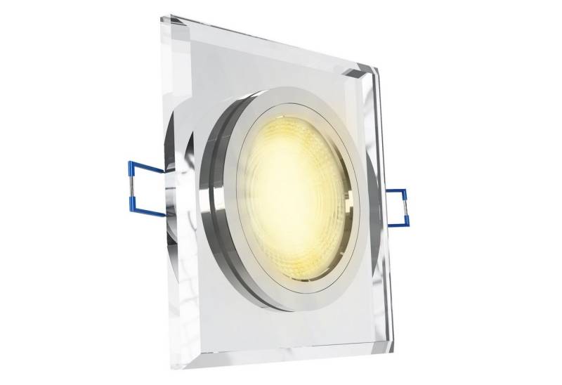SSC-LUXon LED Einbaustrahler Einbauleuchte ALINA Deckenlampe eckig klar mit LED GU10 Birne warmweiß, Warmweiß von SSC-LUXon