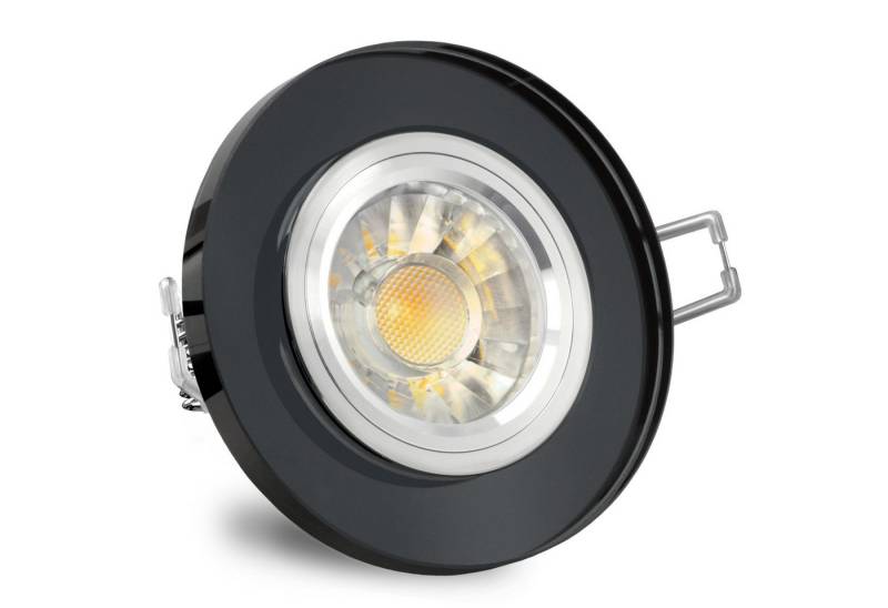 SSC-LUXon LED Einbaustrahler LED Einbaustrahler rund aus Glas schwarz spiegelnd mit LED GU10 7W, Warmweiß von SSC-LUXon