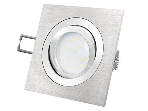 SSC-LUXon LED-Einbaustrahler Ultra flach (30mm) QF-2 eckig Alu gebürstet schwenkbar mit 4W LED Modul neutralweiß 4000K 230V ohne Trafo | Oberfläche Aluminium fein gebürstet | glanzpolierter Innenring von SSC-LUXon