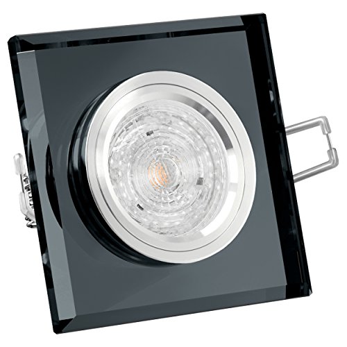 SSC-LUXon LED-Einbaustrahler eckig aus schwarzem Glas mit LED Lampe 4,9W neutral-weiß dimmbar - Kein Trafo erforderlich von SSC-LUXon