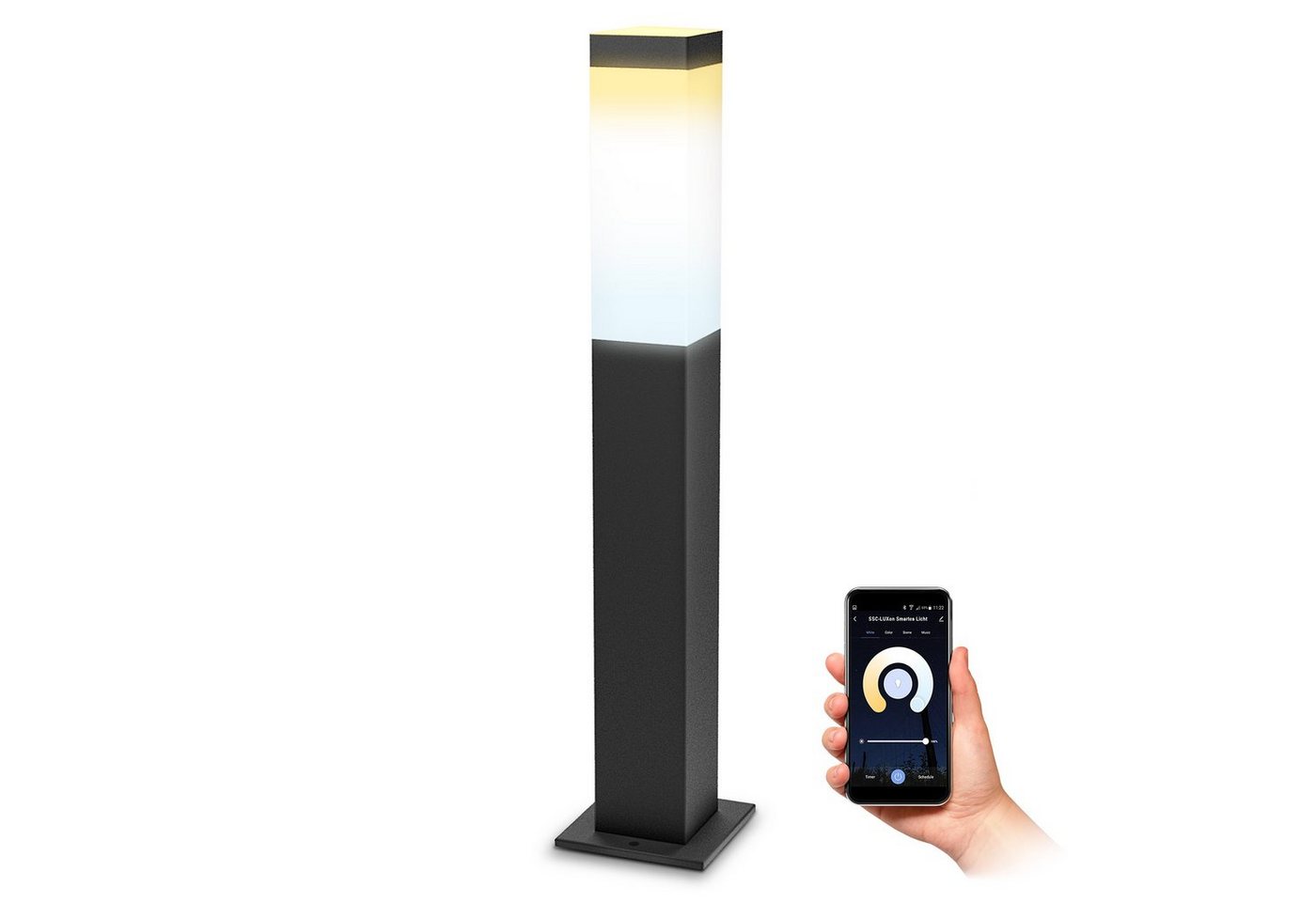 SSC-LUXon LED Gartenstrahler RADIVO Poller Wegeleuchte in anthrazit IP44 mit Smarte WLAN Filament, Warmweiß bis Tageslicht von SSC-LUXon
