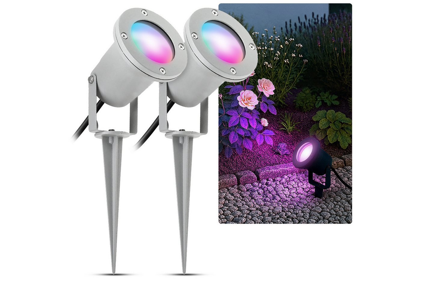 SSC-LUXon LED Gartenstrahler Gartenstrahler KARI Erdspieß IP65 mit GU10 WiFi RGB Gartenlampe Spot, RGB & Weißtöne von SSC-LUXon