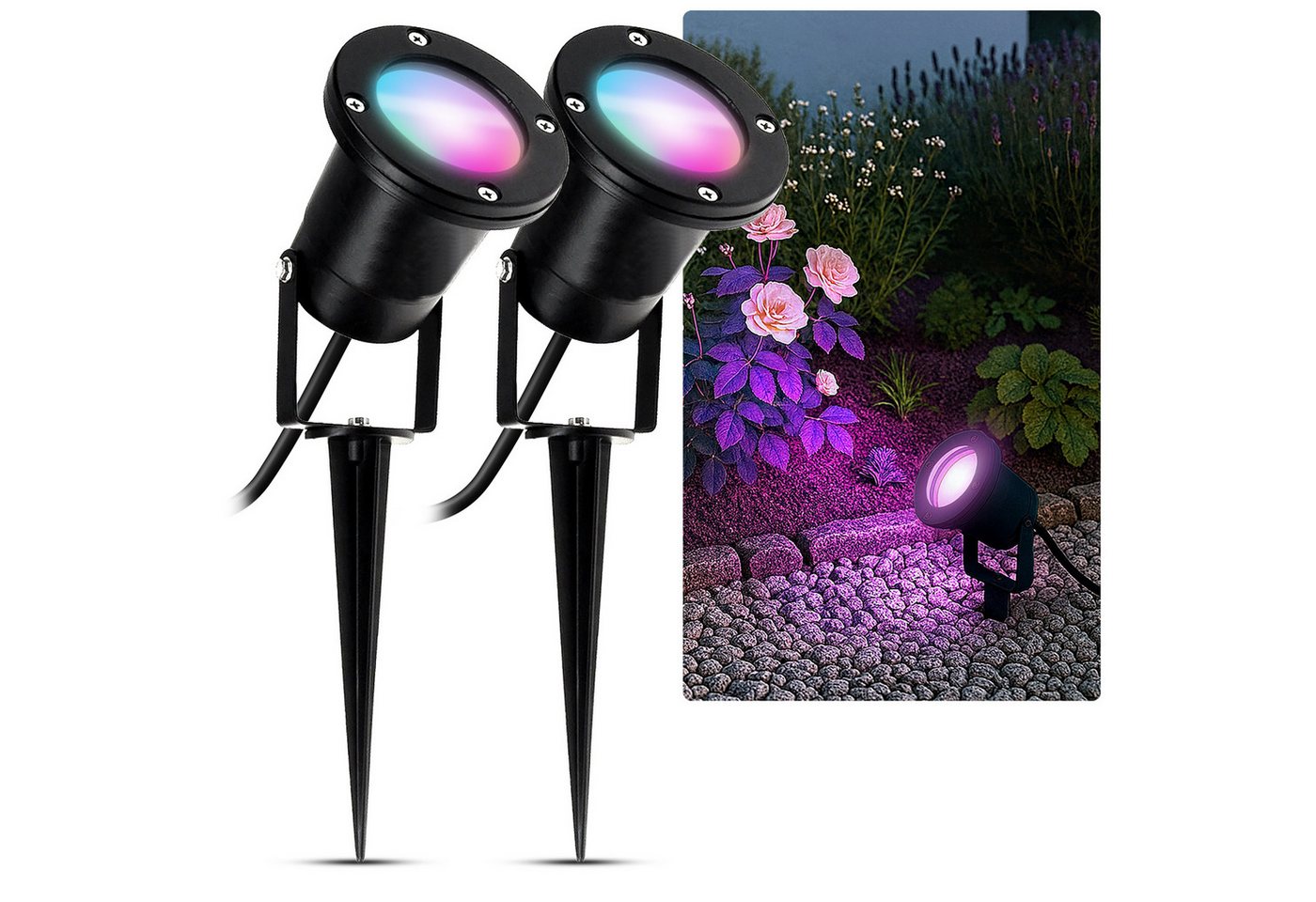 SSC-LUXon LED Gartenstrahler Gartenstrahler KARI Erdspieß schwarz IP65 mit WiFi RGB GU10 Strahler, RGB & Weißtöne von SSC-LUXon