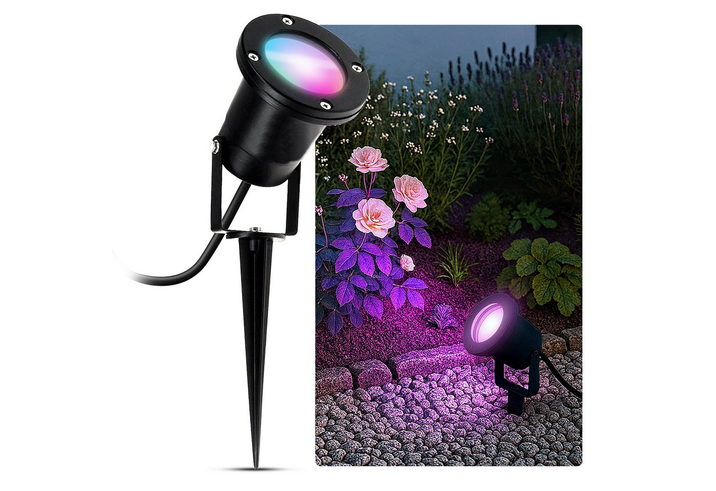 SSC-LUXon LED Gartenstrahler Gartenstrahler KARI Erdspieß schwarz IP65 mit WiFi RGB GU10 Strahler, RGB & Weißtöne von SSC-LUXon