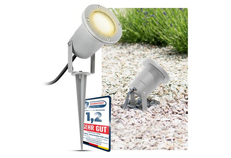 SSC-LUXon LED Gartenstrahler Gartenstrahler KARI mit Erdspiess grau & Kabel incl. 3W GU10 LED, Extra Warmweiß von SSC-LUXon