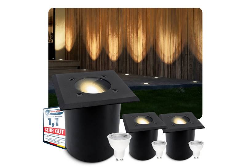 SSC-LUXon LED Gartenstrahler JUAVI Bodeneinbauleuchte IP67 schwarz mit GU10 3W warmweiß, Extra Warmweiß von SSC-LUXon