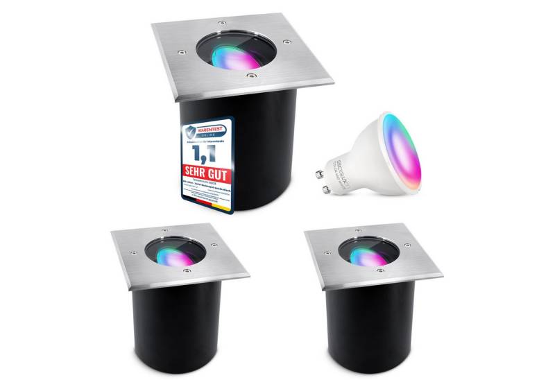 SSC-LUXon LED Gartenstrahler JUAVI Bodeneinbauleuchte schwenkbar eckig mit WiFi RGB GU10, RGB & Weißtöne von SSC-LUXon