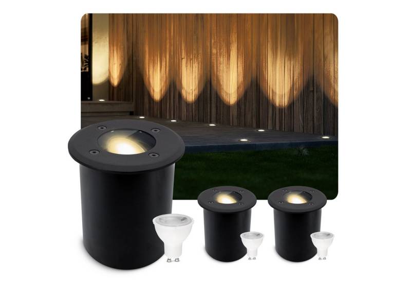 SSC-LUXon LED Gartenstrahler JUAVI LED Bodeneinbaustrahler schwarz mit GU10 6W warmweiß, Warmweiß von SSC-LUXon