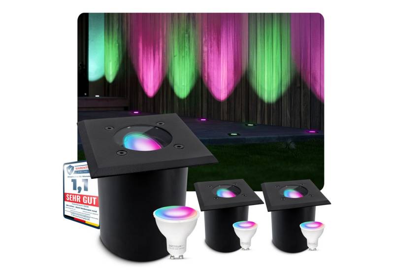 SSC-LUXon LED Gartenstrahler JUAVI schwarze Bodenleuchte Einbau mit GU10 WiFi 5W App, RGB & Weißtöne von SSC-LUXon