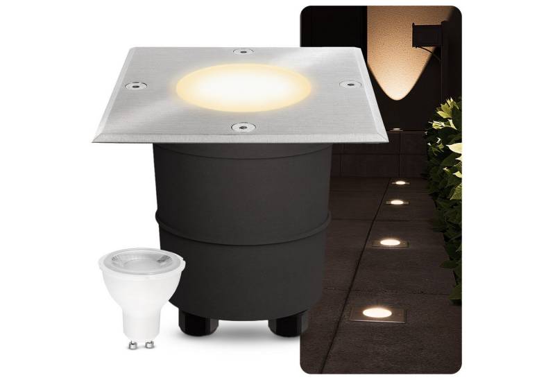 SSC-LUXon LED Gartenstrahler LED-Bodeneinbaustrahler MADON - quadratisch Optik Edelstahl gebuerstet, Warmweiß von SSC-LUXon