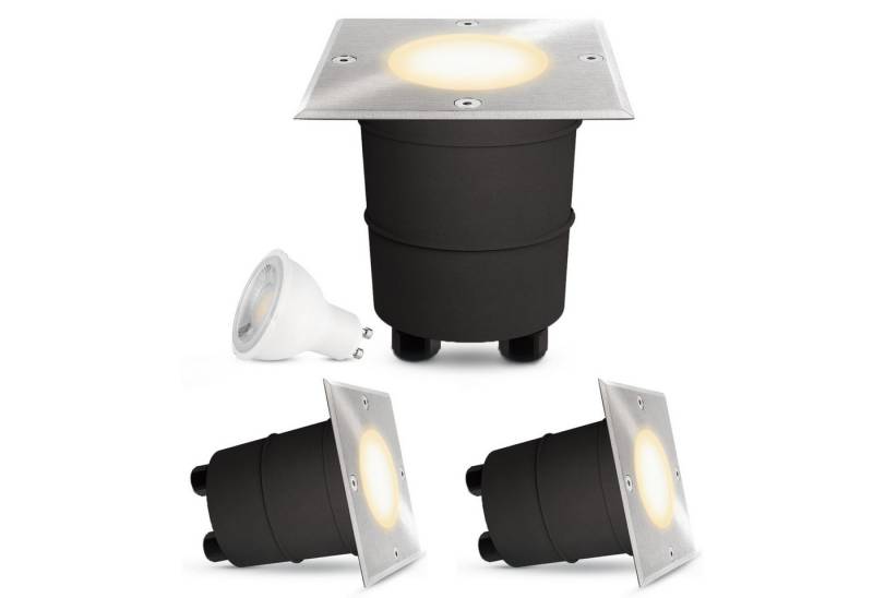 SSC-LUXon LED Gartenstrahler LED-Bodeneinbaustrahler MADON - quadratisch Optik Edelstahl gebuerstet, Warmweiß von SSC-LUXon