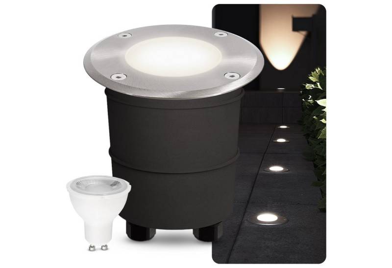 SSC-LUXon LED Gartenstrahler LED-Bodeneinbaustrahler MARNE - rund in Optik Edelstahl gebuerstet 3W, Neutralweiß von SSC-LUXon