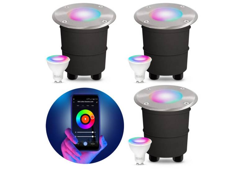 SSC-LUXon LED Gartenstrahler MARNE Boden Einbaustrahler rund IP67 mit Smart WLAN RGBW GU10 LED 5W, RGB & Weißtöne von SSC-LUXon