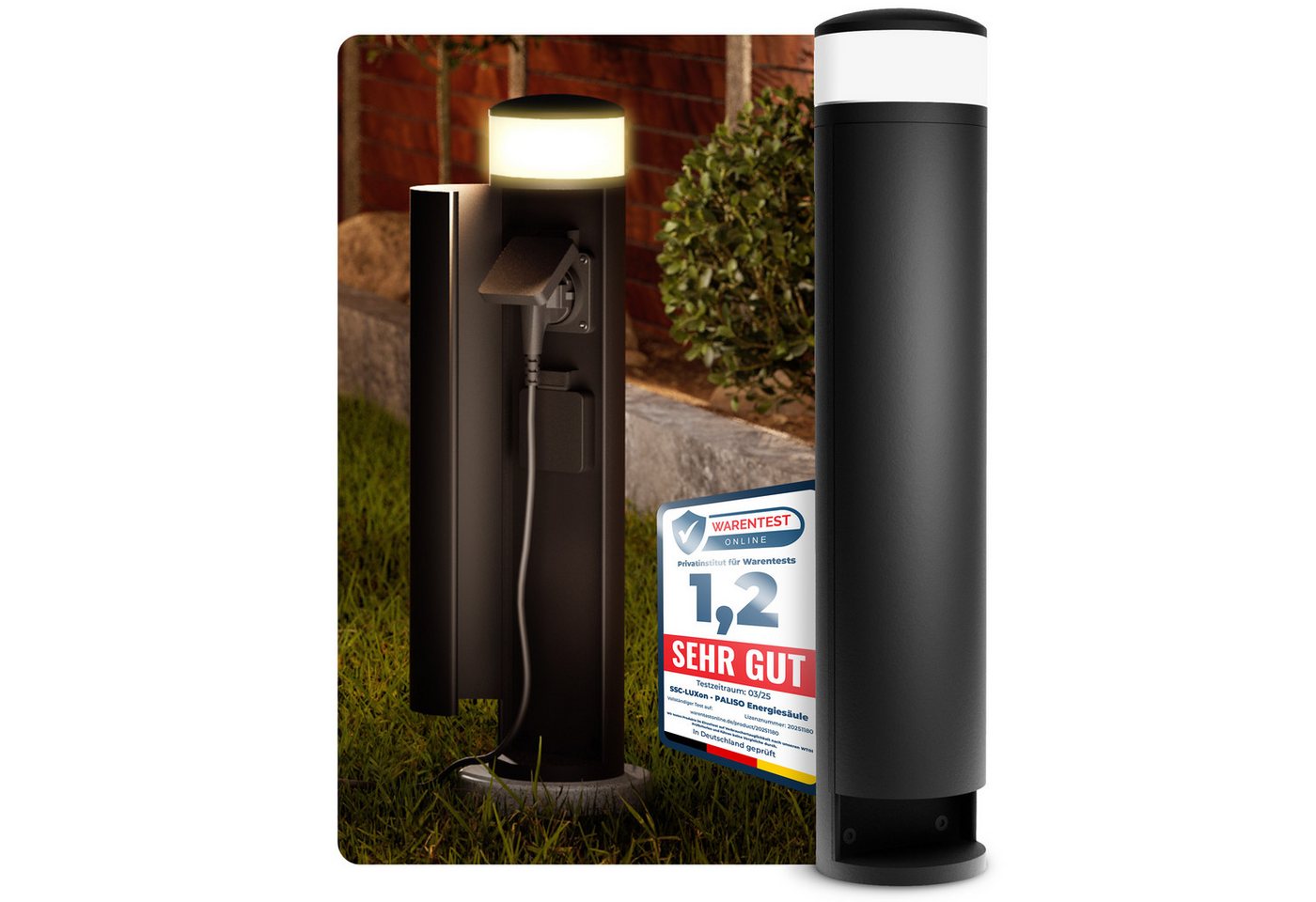 SSC-LUXon LED Gartenstrahler PALISO Energiesaeule mit Licht und 2 Steckdosen fuer Aussen - schwarz SSC-LUXon LED Gartenstrahler PALISO Energiesaeule mit Licht und 2 Steckdosen fuer Aussen - schwarz von SSC-LUXon