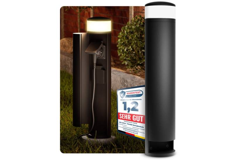 SSC-LUXon LED Gartenstrahler PALISO Energiesaeule mit Licht und 2 Steckdosen fuer Aussen - schwarz von SSC-LUXon