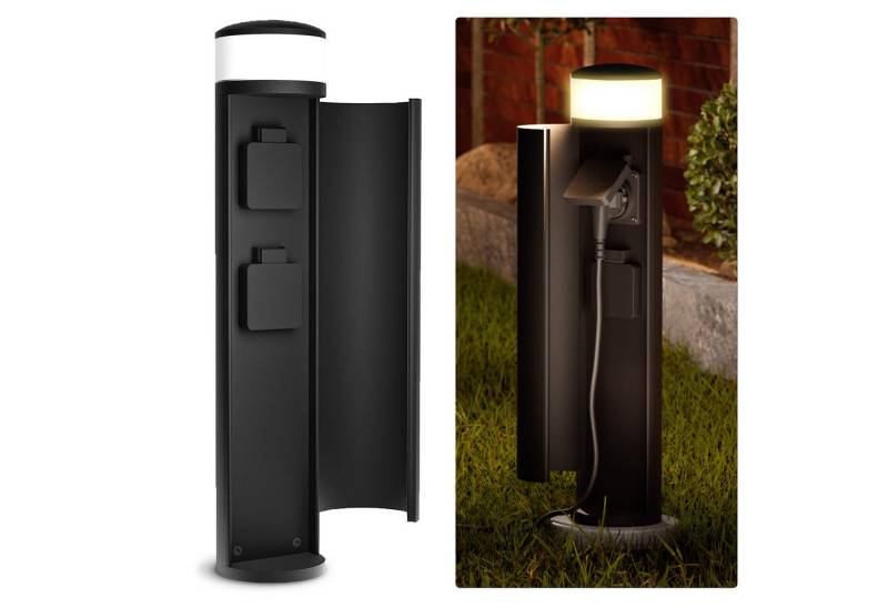 SSC-LUXon LED Gartenstrahler PALISO Lichtsäule mit 2 Steckdosen und G9 LED 3W warmweiß, Warmweiß von SSC-LUXon