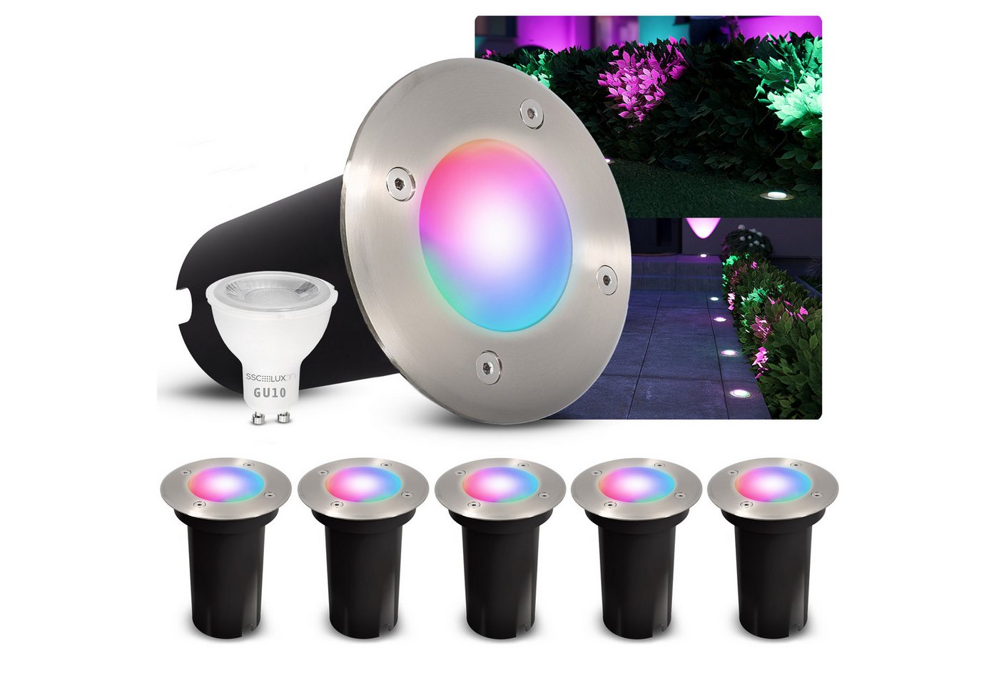 SSC-LUXon LED Gartenstrahler SSC-LUXon Bodenleuchte KALPA rund silber IP67 Smart LED RGB+W dimmbar SSC-LUXon LED Gartenstrahler SSC-LUXon Bodenleuchte KALPA rund silber IP67 Smart LED RGB+W dimmbar von SSC-LUXon