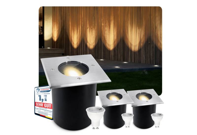 SSC-LUXon LED Gartenstrahler Schwenkbarer LED Bodenspot JUAVI quadratisch mit LED GU10 3W, Extra Warmweiß von SSC-LUXon